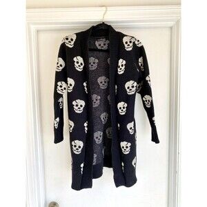 Skull Cardigan Sweater Women’s Small Black Goth Open front Emo Halloween Spooky